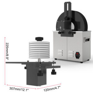 Granbo Motorized Vinyl Record Cleaning Bracket with dimensions, rotating rack for ultrasonic cleaning multiple records