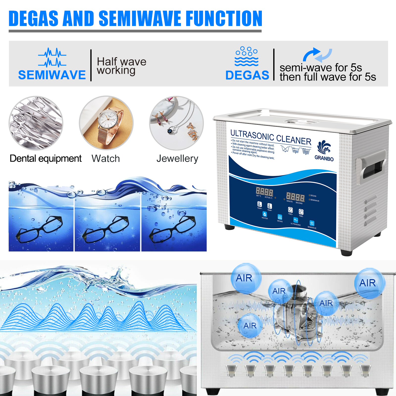 GW series ultrasonic cleaners have the characteristics of degassing and semiwave functions
