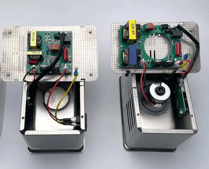 Inside a Small Household Ultrasonic Cleaner After Disassembly